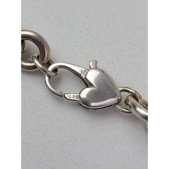 925 Sterling Silver Becky ID Cuban Link Chain Bracelet w 14K Gold Heart - Picture 7 of 8